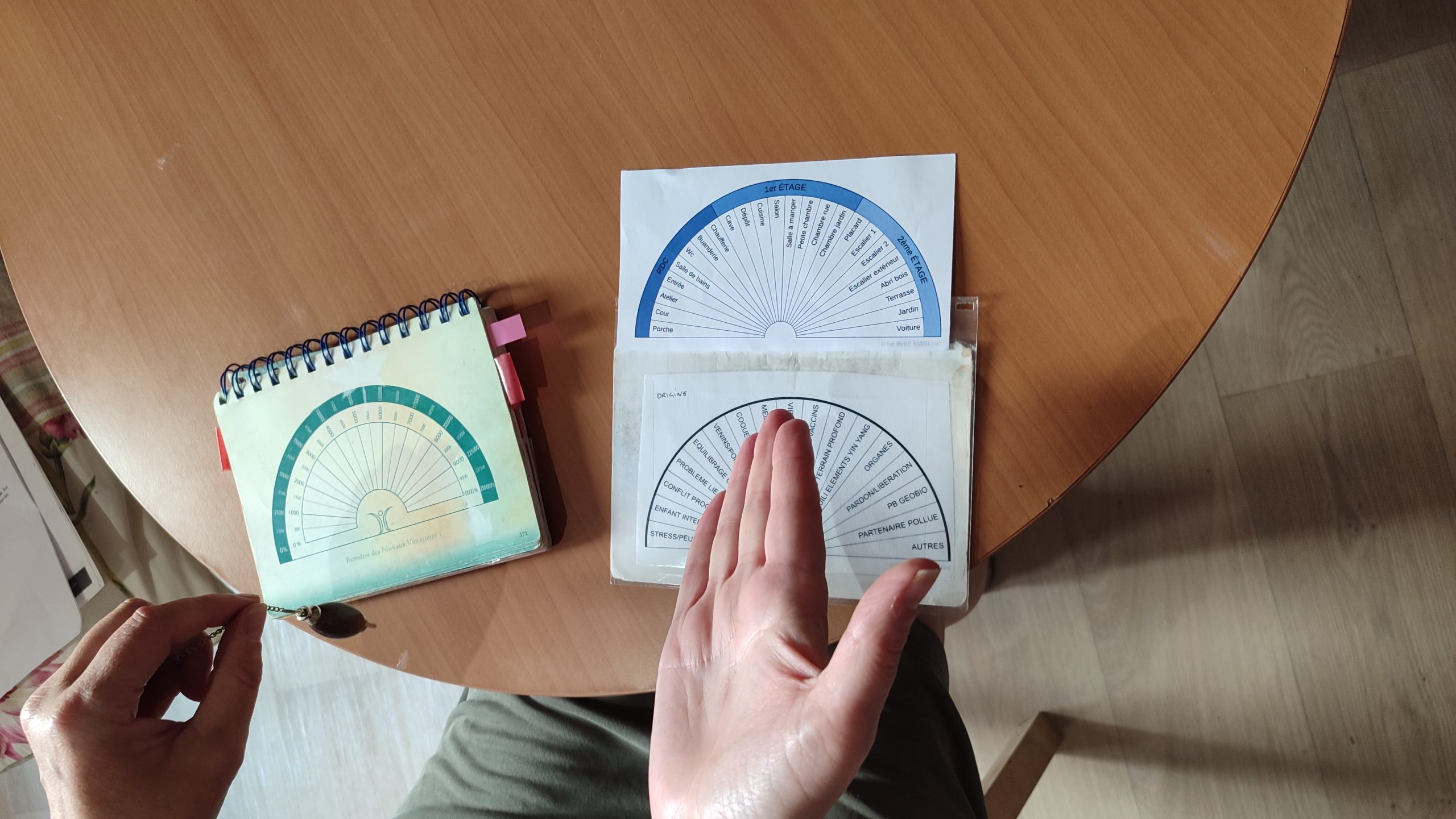 Nettoyage énergétique d'une maison : biomètre et pendule utilisés pour mesurer le niveau vibratoire d'un lieu, cabinet SymbiOse à Cepoy dans le Loiret