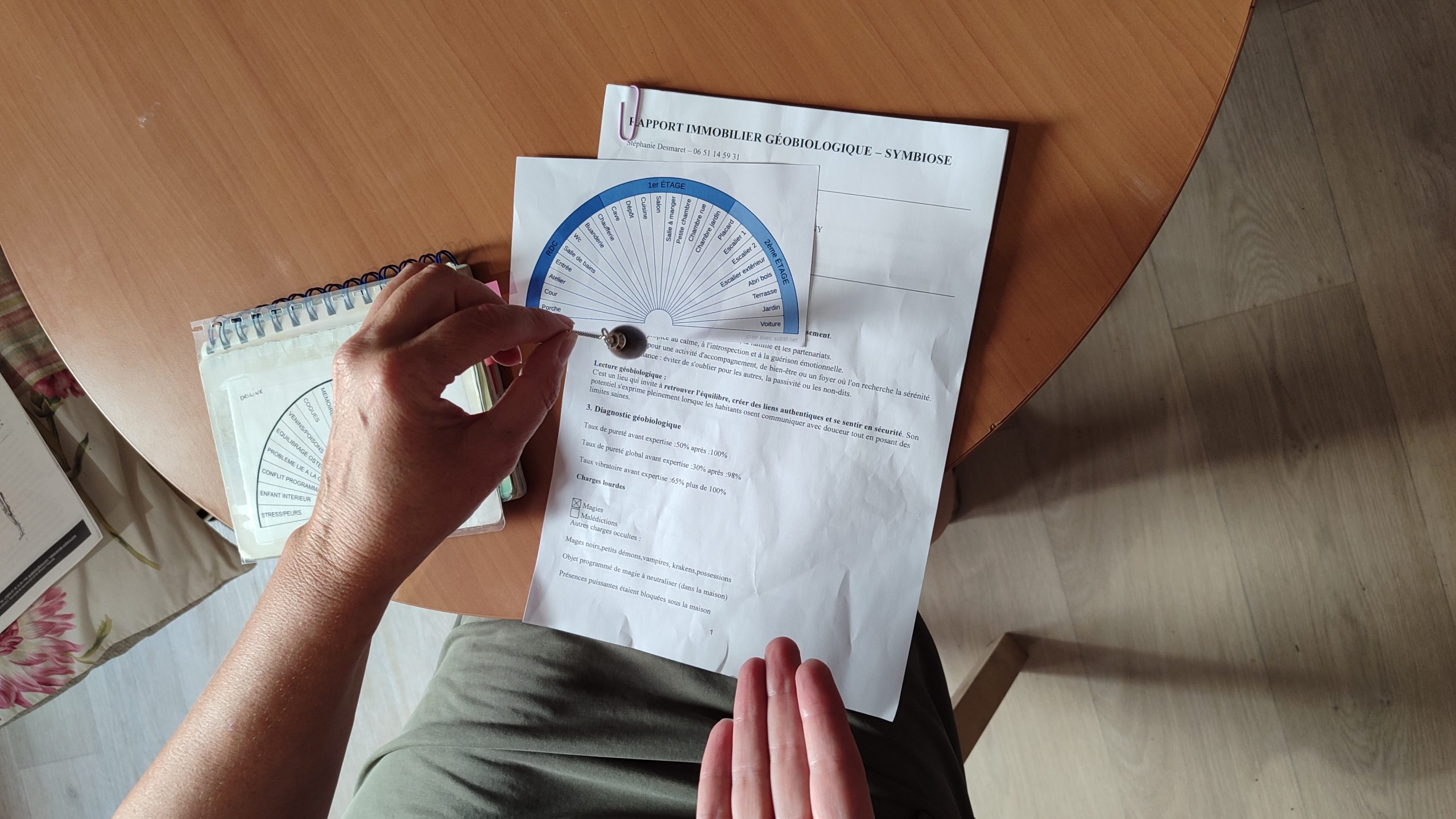 Rapport immobilier géobiologique SymbiOse et planche de radiesthésie des pièces d'une maison, utilisés pour localiser les perturbations à distance