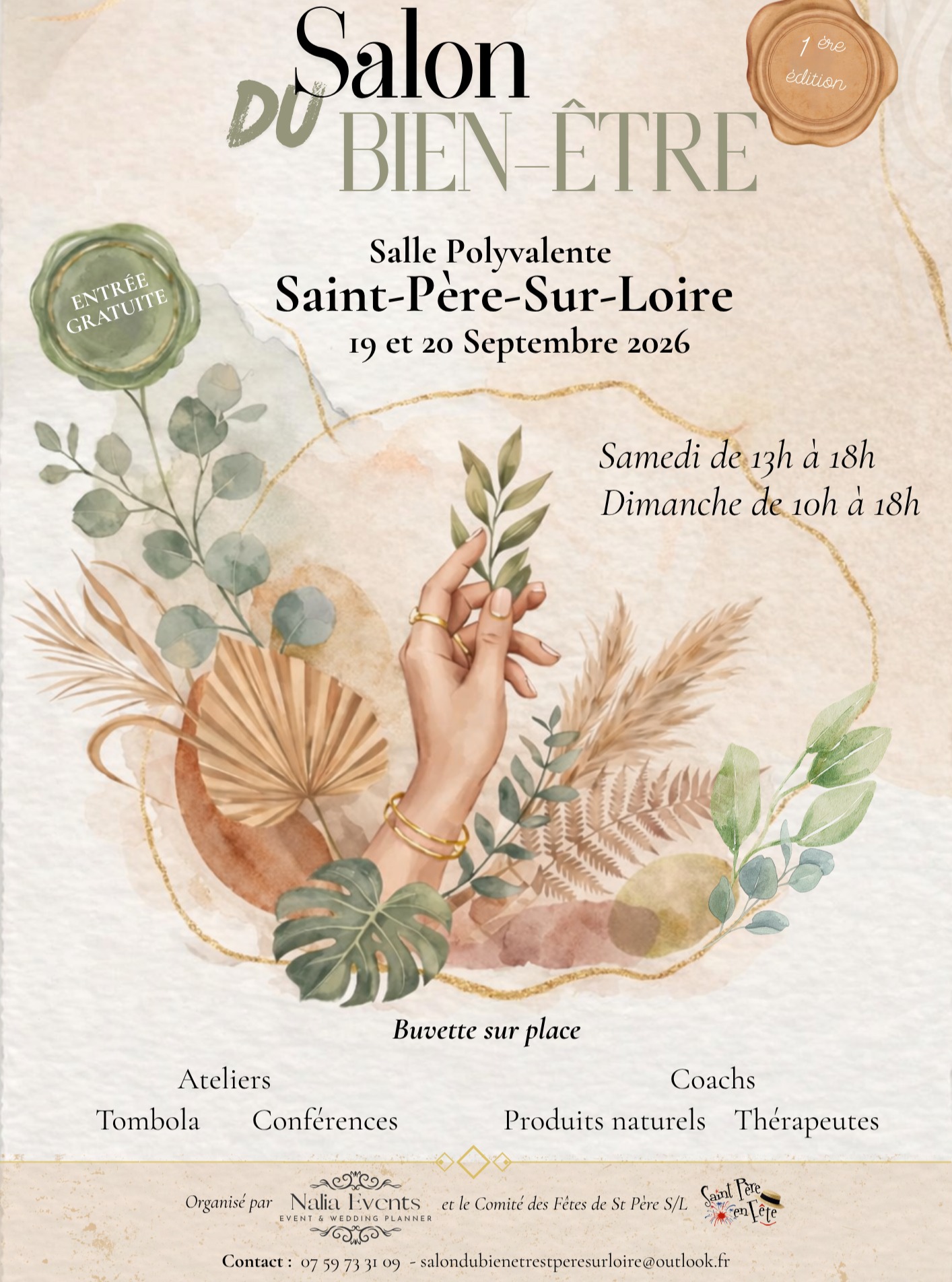 Affiche du Salon du Bien-Être, première édition, salle polyvalente de Saint-Père-sur-Loire, 19 et 20 septembre 2026, entrée gratuite
